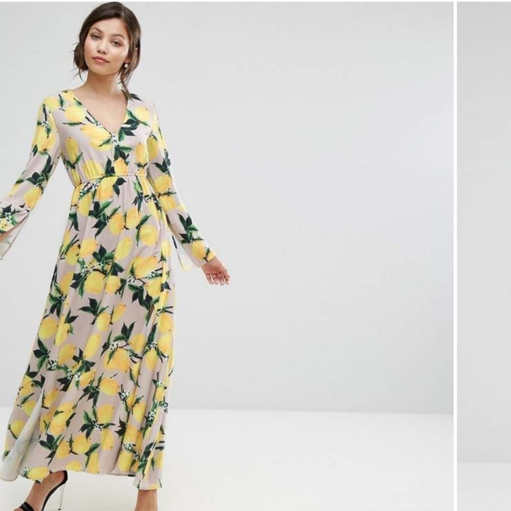Coquette Girl Lemon Print Belle Sleeve Maxi Dress Whimsical - Picture 9 of 14